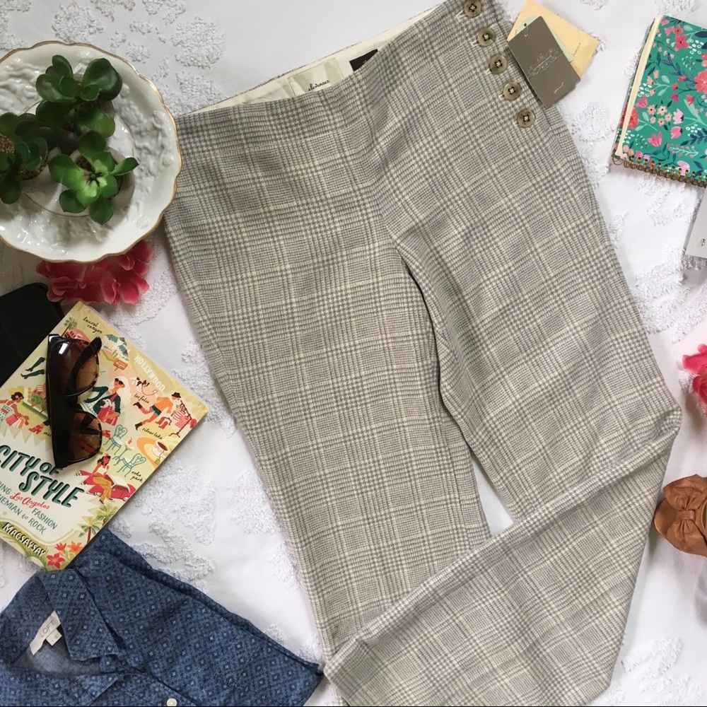 NWT Anthropologie Elevenses Plaid Wideleg Trouser